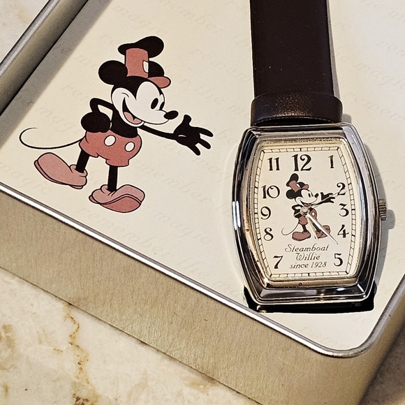 NIB NOS Disney Steamboat Willie Collectible Watch With Dark Brown Watchband - Picture 2 of 5